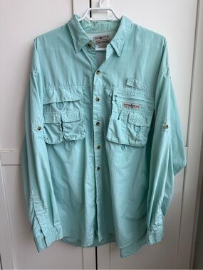 Vintage 90s Gorpcore Hook & Tackle Outfitters Fishing Shirt Men’s L Aqua